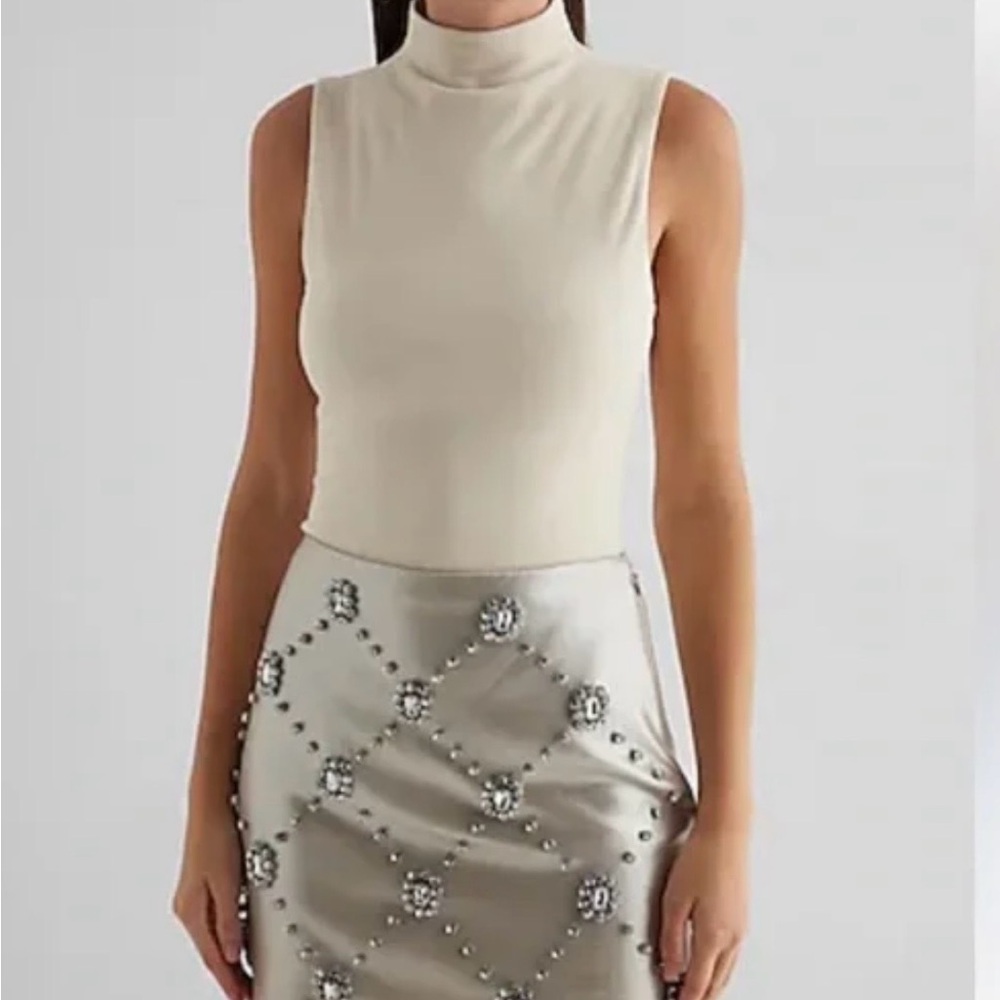 Express Beige Embellished Pencil Skirt - Picture 2 of 3